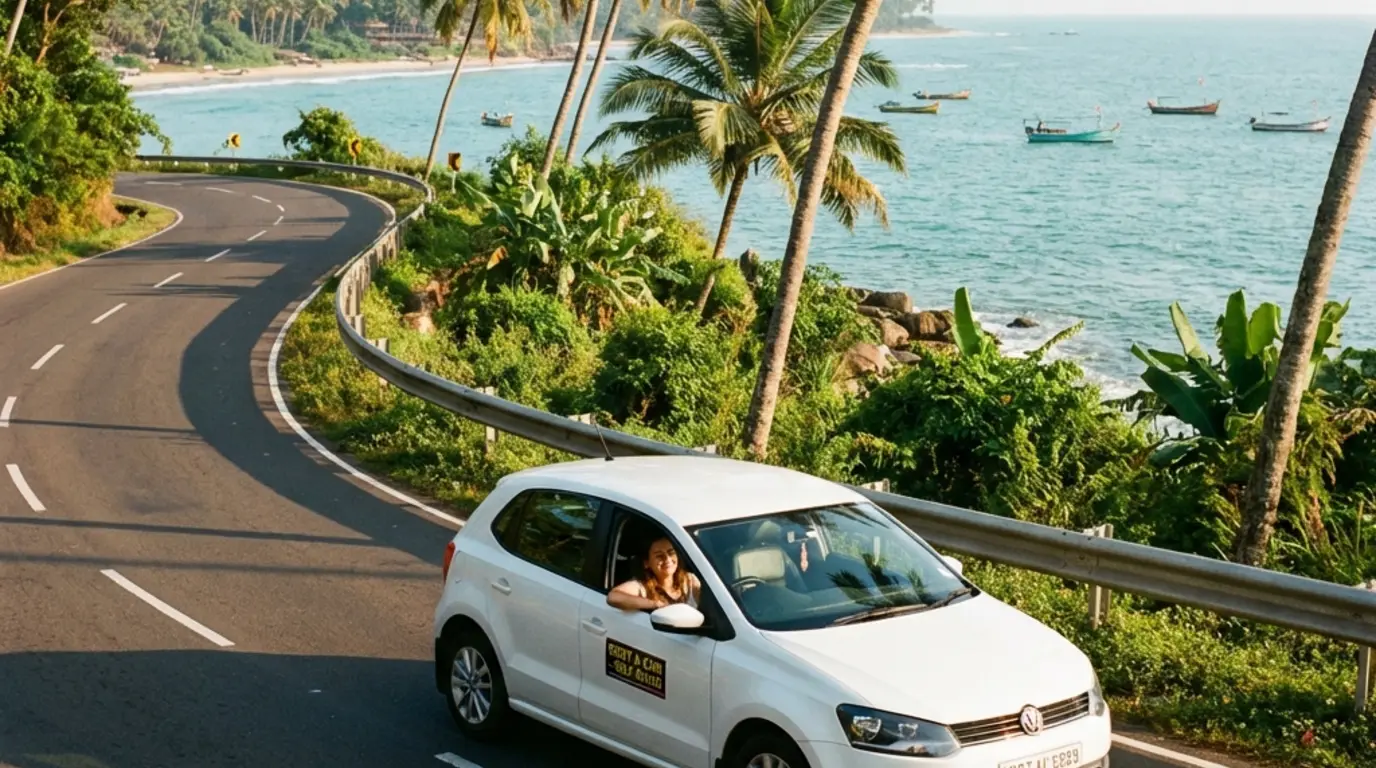 A Mango Cabs self-drive car ready for pickup at the Trivandrum hub
