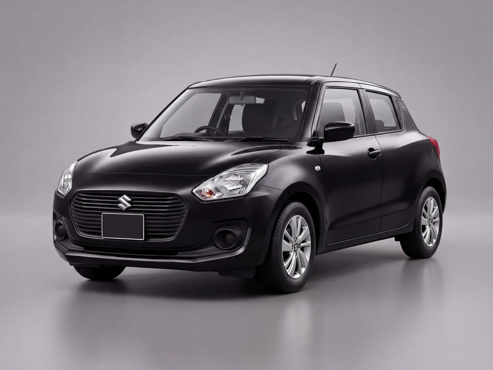 A black Maruti Suzuki Swift hatchback self-drive rental car
