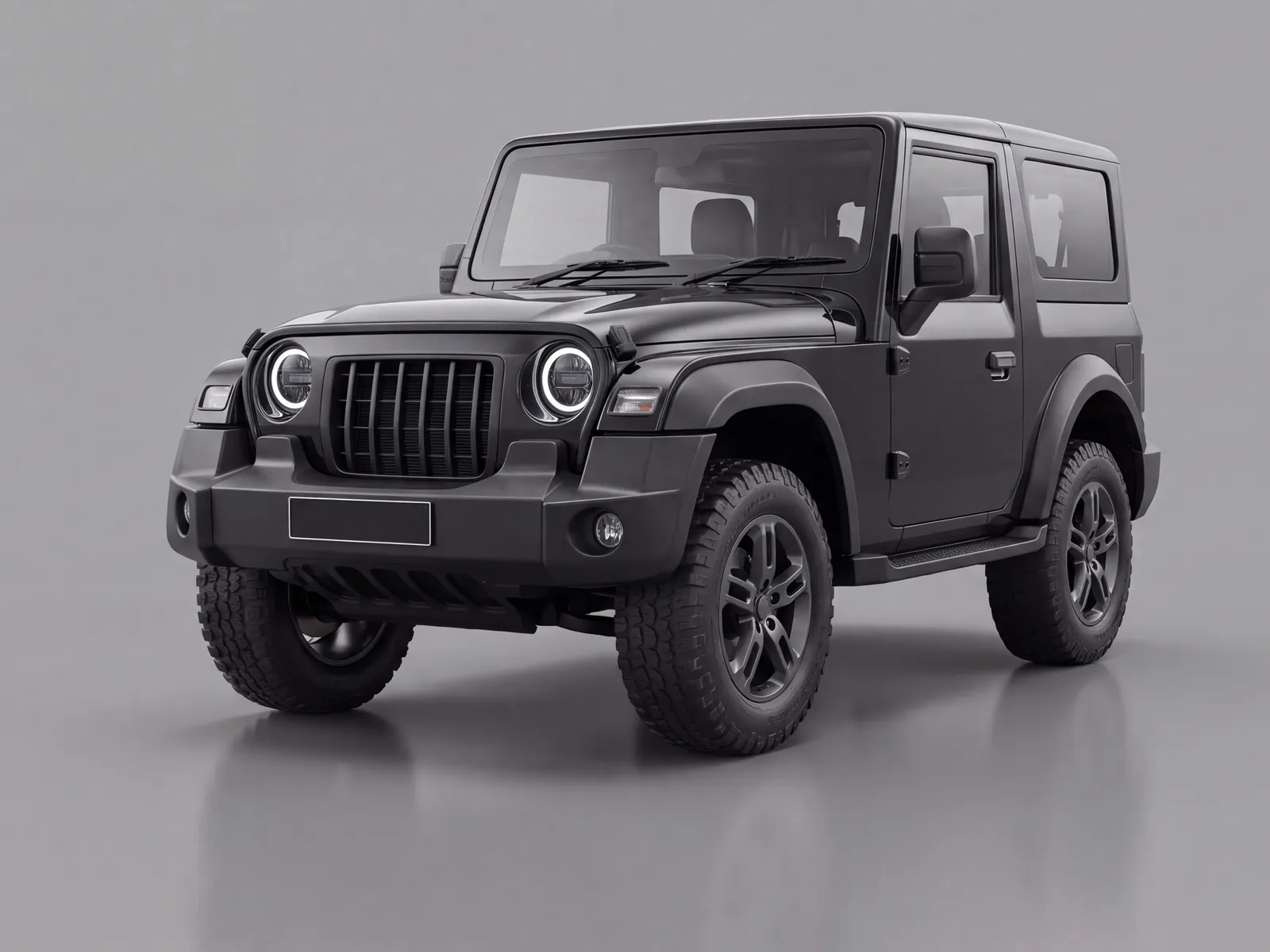 A black Mahindra Thar SUV self-drive rental car