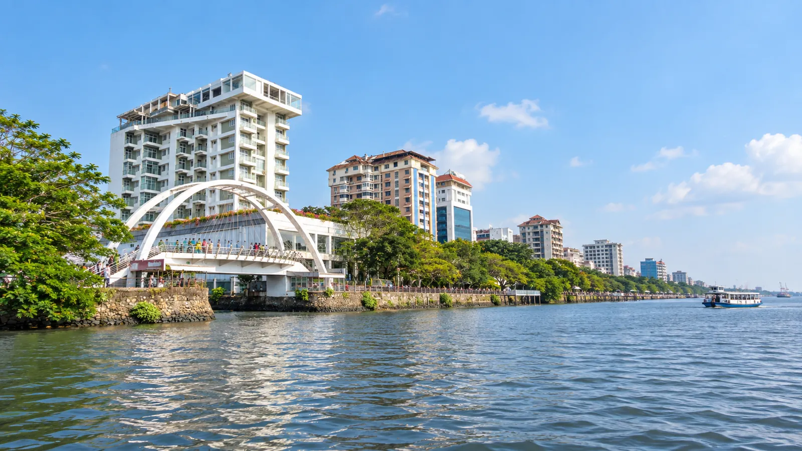 The Marine Drive promenade on the Kochi backwaters at Ernakulam