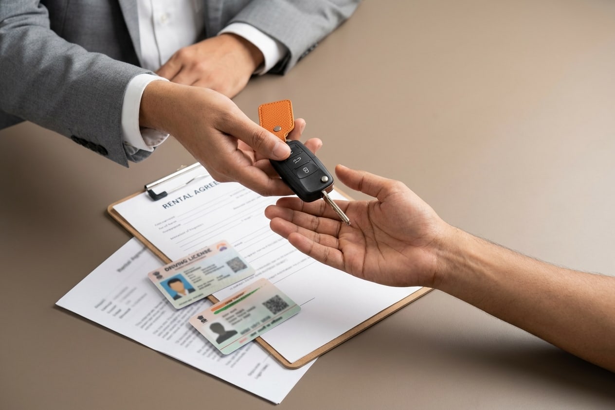 A car key and a driving licence ready for a self-drive handover